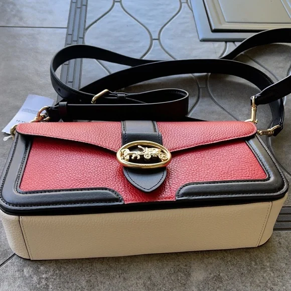 COACH Georgie Shoulder Bag In Colorblock Color: Gold/Bright Poppy Multi - Picture 2 of 16